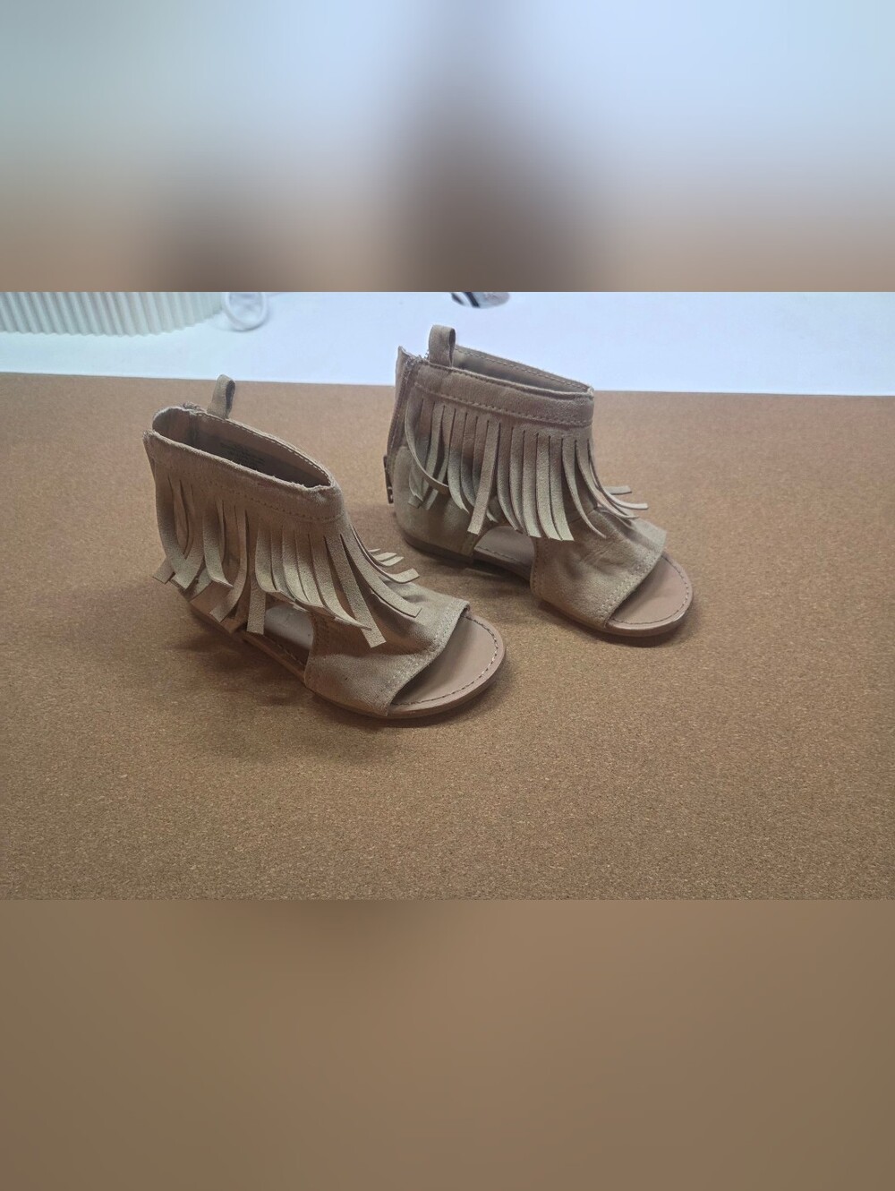 Fringe Open-Toe Girls' Sandals in Tan